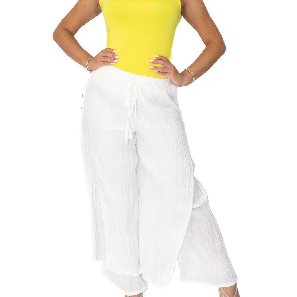 Wrap-Around White Pant with Slit Hems
